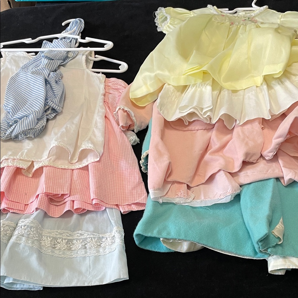 VINTAGE 8 Pieces LITTLE GIRLS OR DOLLS Baby Dresses/Slips/Sun Outfit Length 15”